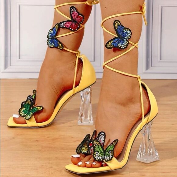 SHEIN Shoes - NWT 🦋 Butterfly Yellow Heels w/ Glass Heel- Size 9.5 (41) 🦋